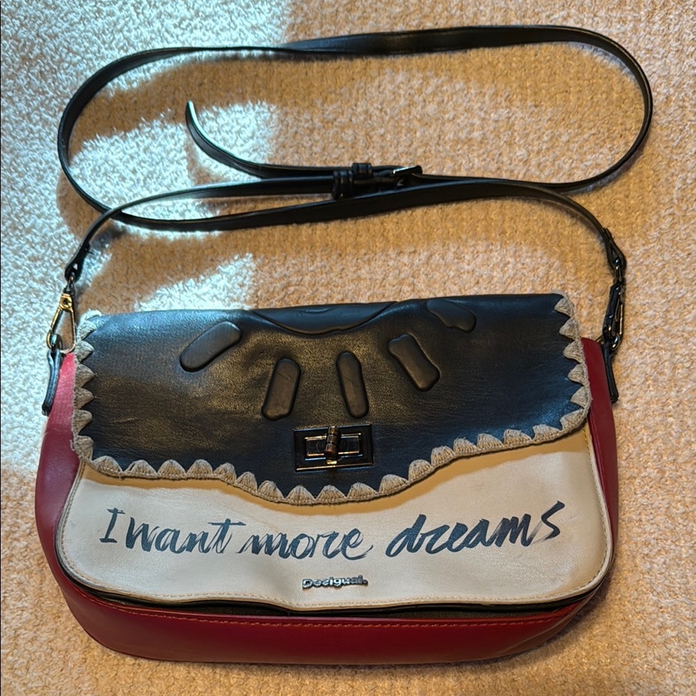 Desigual Black and Red Shoulder Bag with Artistic Flair